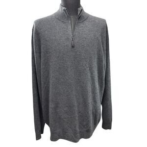 Daniel Hechter Paris 100% Cashmere Sweater Mens XXL Mock Neck 1/4 Zip Gray NWT